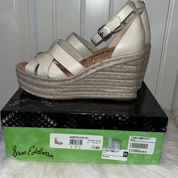 NWT Ivory espadrille wedge heel ankle strap platform summer beachy sandal 10 - Picture 2 of 10